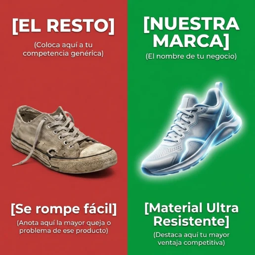 Una de las plantillas de Canva: la comparación entre la competencia y tu marca