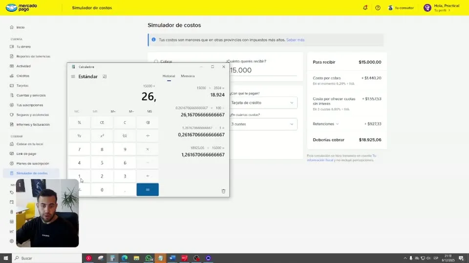 Un cuadro de la clase: el panel de Mercado Pago, con Nicolás explicando en un recuadro