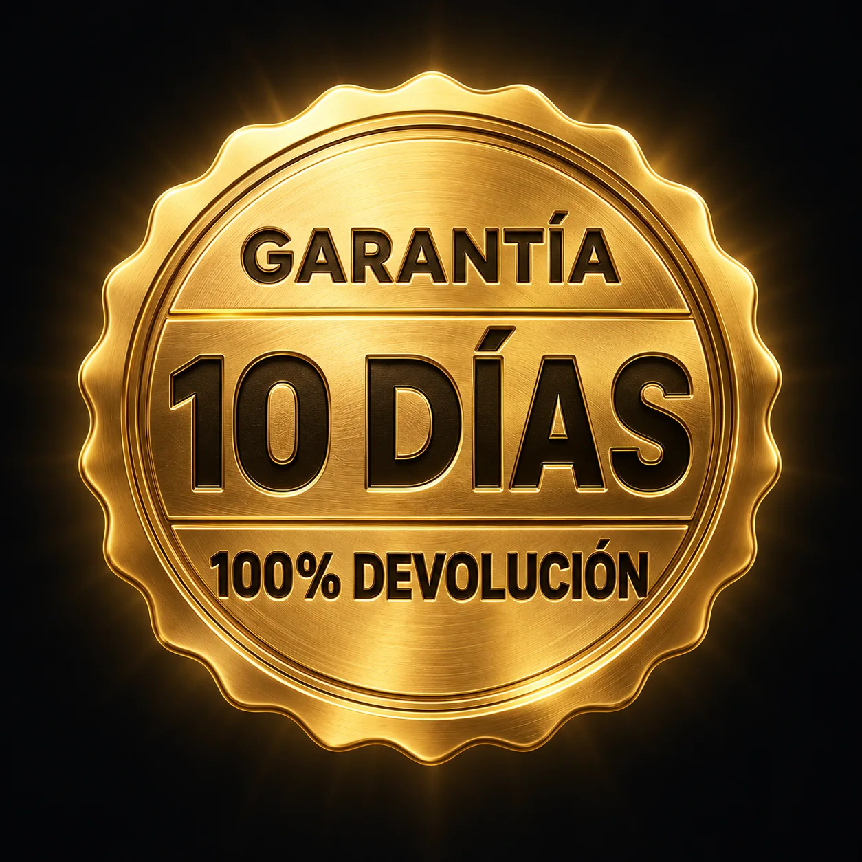Sello dorado: garantía de 10 días, 100 % de devolución