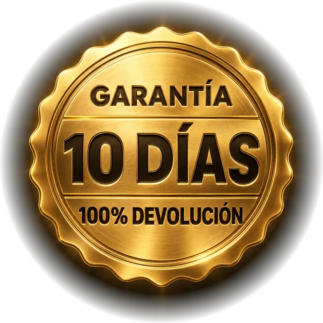Sello dorado: garantía de 10 días, 100 % de devolución